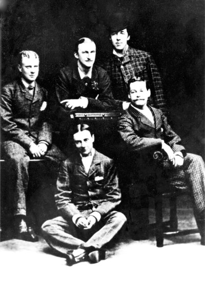 Oscar Wilde met een groep Madgalen-vrienden, 1876 (foto) door English Photographer